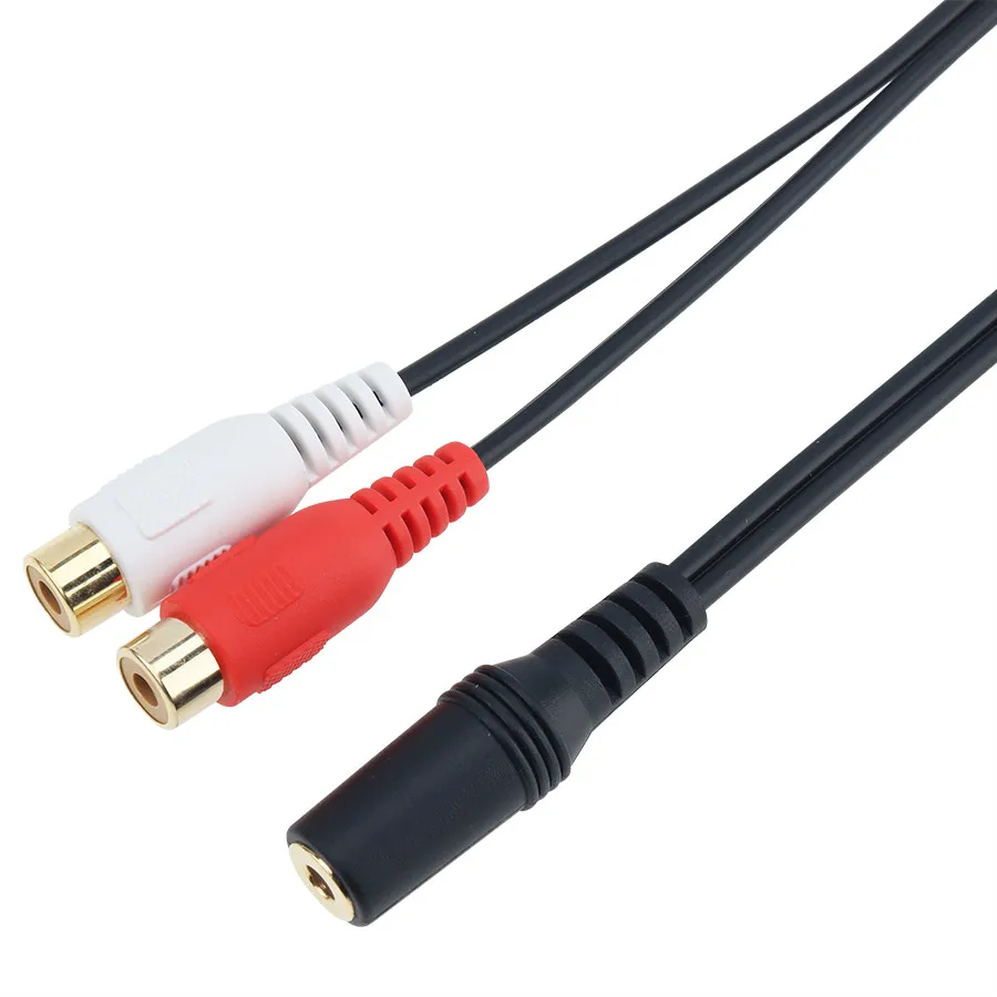 Gold Plated 3 5mm Jack Female to 2 RCA Female Stereo Audio Splitter Adapter Cable For Headphones DVD CD TV VCR 300pcs