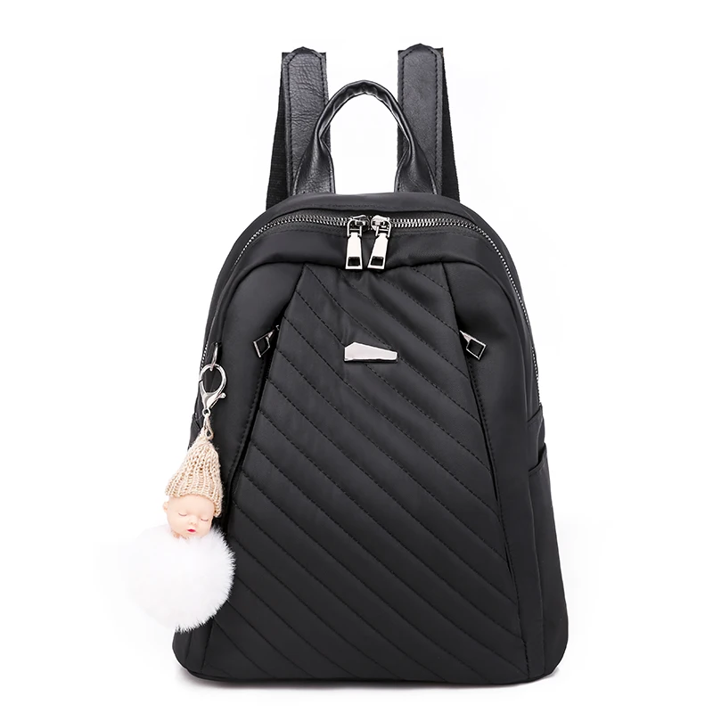 Роскошные брендовые сумки для женщин Новая мода ткань Оксфорд на молнии женский рюкзак школьная сумка высокого качества кулон в подарок - Цвет: black