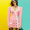 HIGH STREET Newest 2022 Designer Dress Women's Extra Shoulder Square Collar Long Sleeve Double Breasted Color Block Mini Dress ► Photo 1/6