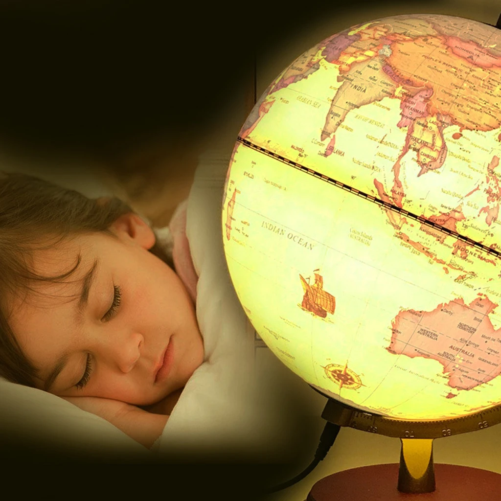 Retro Style Geographical World Globe Map Lights Lamp Toy Educational Yellow