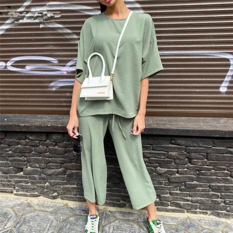 Conjunto de dos piezas formado por Top de manga corta y pantalón holgado, conjunto de dos piezas, informal, para verano