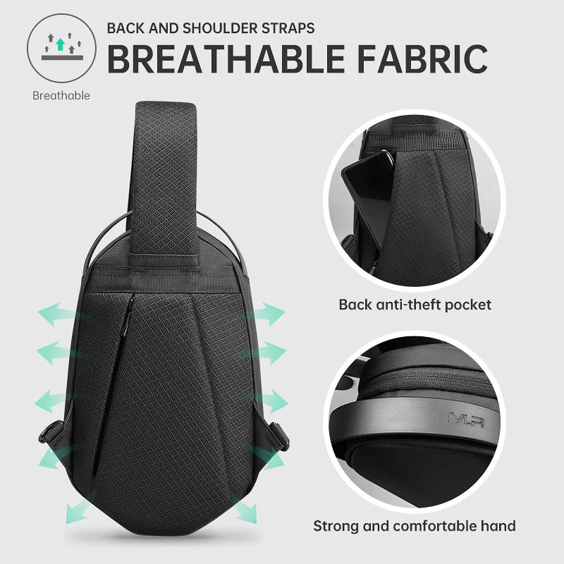 MARK RYDEN 9.7 Inch Ipad Men Shoulder Bag Black Anti-theft Water-repellent Male Crossbody Bag Short Trip Sling Bag USB Charging