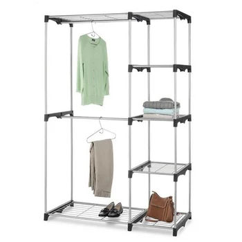 

US Warehouse Portable Practical Five-tier Wardrobe without Cloth Cover Cloth Wardrobe Furniture Storage Silver
