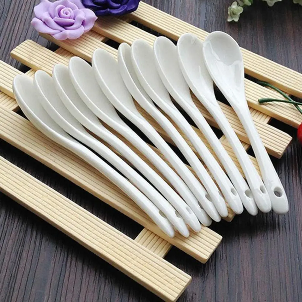 Cucharas de melamina de porcelana de cerámica grandes/pequeñas, utensilios de cocina para té y café, cucharas blancas para azúcar y postre