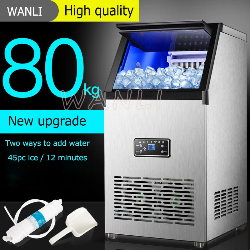US $306.56 80KG24H Ice Maker Commercial Cube Ice Machine Automatic Home Ice Machine For Bar Coffee Shop Tea Shop