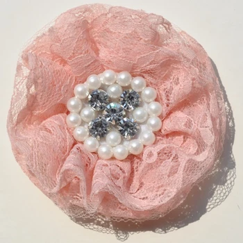 

4PCS 9CM Fashion Lace Chiffon Flower With Rhinestone Pear For Hair Accessories Handmade Fabric Flowers For Headbands Wedding