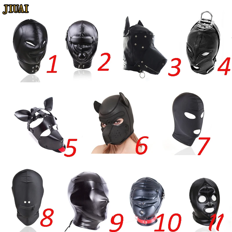 Halloween Mask Leather Padded Hood Blindfold Head Restraints Harness Mask Couple 