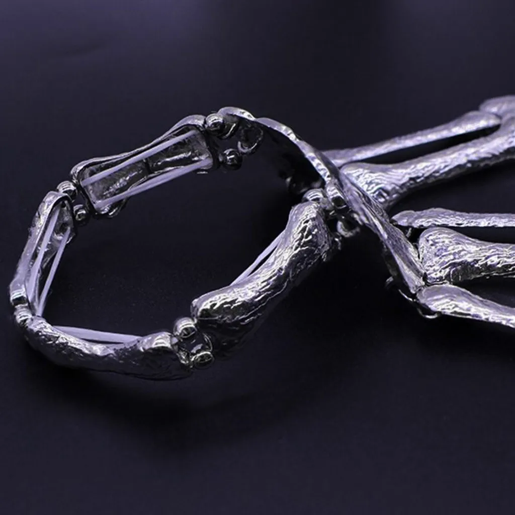 Хэллоуин реквизит для ночного клуба вечерние панк браслет, соединенный с кольцом на пальце Готический Череп Скелет вечерние украшения 15*7 см