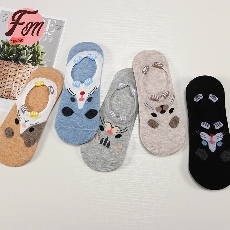 5 пар, Мультяшные носки с милыми животными, женские носки Popsocket, забавные короткие женские носки длиной до лодыжки, хлопковые носки PW13