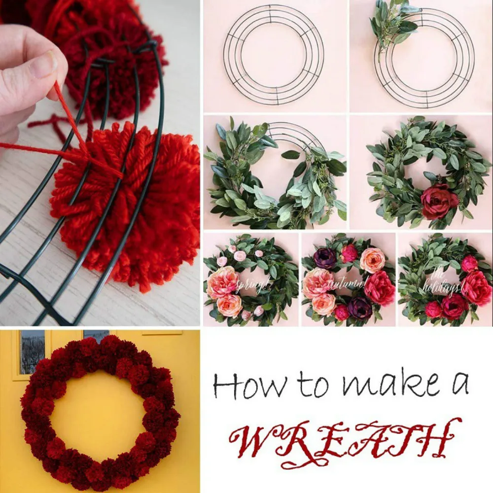 8/10/12/14inch Floral Metal Wire Wreath Frame Round Heart Shaped Artificial  Flower Christmas Wedding Valentines Wall Decor - AliExpress