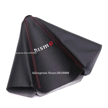 

jdm NISMO Carbon Fiber Look Shift Lever Knob Boot Cover Shift Knob Collars With Red Stitching