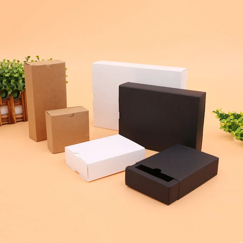 

20pcs Black/White Kraft Paper Drawer Shape Gift Boxes 10 Sizes Baby Shower Christmas Party Favors Box for Perfume/Jewelry 7/27