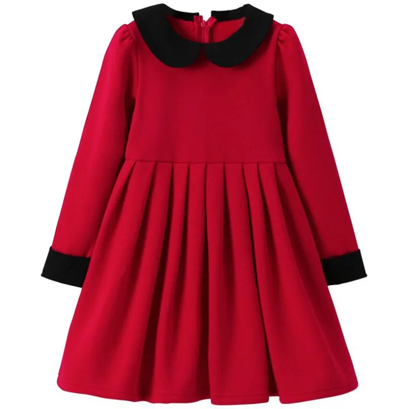 

DFXD Teenager Girls Dress Cotton Long Sleeve Peter Pan Collar Thicken Velvet Princess Dress For 3-12Yrs Korean Girls Clothes