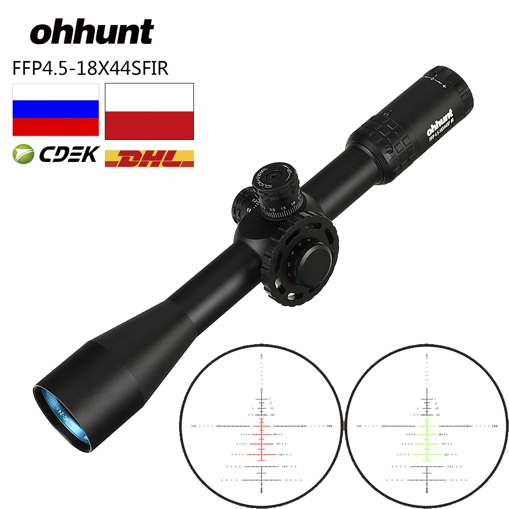- Hunting ohhunt FFP 4518X44 SFIR First Focal Plane Optical Riflescopes Side Parallax RG Glass Etched Reticle Lock Reset Scope