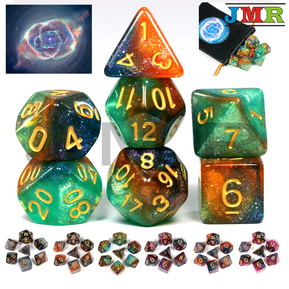 

Romantic Universe Galaxy Dice 7 Pieces/Set+ PU Leather Bag 7Pcs DnD RPG Games Presale Starry Dice Christmas gift