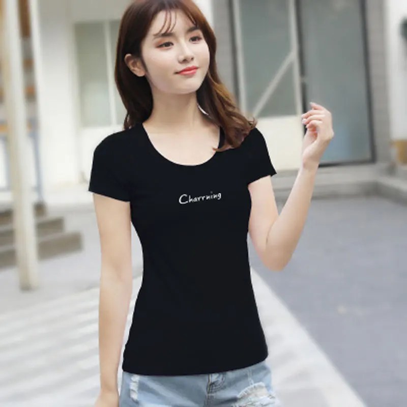 

Basic Women's Summer T-Shirt Korean Top Loose Casual Fashion Harajuku Letter Print Cotton Oversize Lazy Short Sleeve Net Red Tid