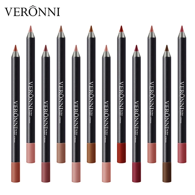 VERONNI 12 Colors/Set Sexy Matte Lip Stick Lipliner Lip Liner Pencil Matt Nude Lipsliner Pen Set Beauty Makeup Tool Cosmetic 1