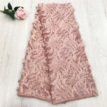

Peach Wedding African lace fabrics Wholesale Cheap bridal chiffon Mesh cloth for wedding 3d Long wool french Tulle fabrics N1691