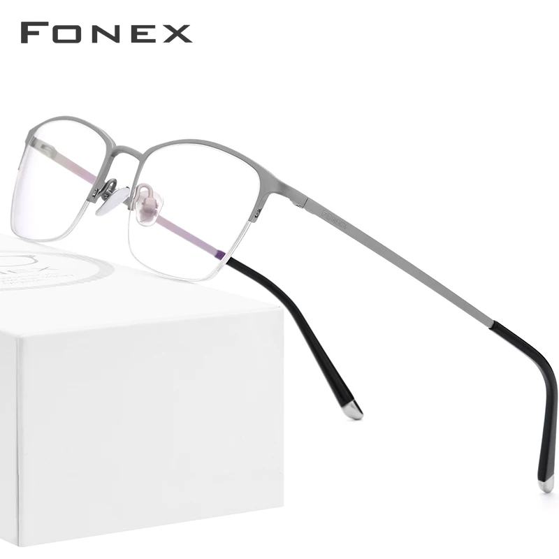 FONEX, чистый титановый рецепт, очки для мужчин,, Ретро стиль, круглые очки, оправа для женщин, полуоправы, полуоптические очки, 8502 - Цвет оправы: Серебристый