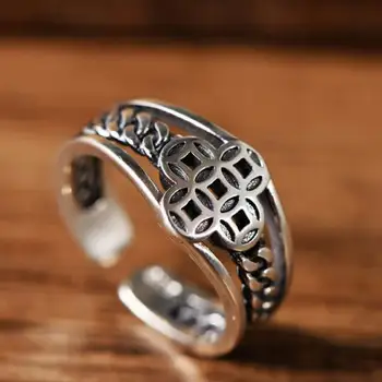 

New Pure S925 Silver Ring Women Coin Ring Open Size