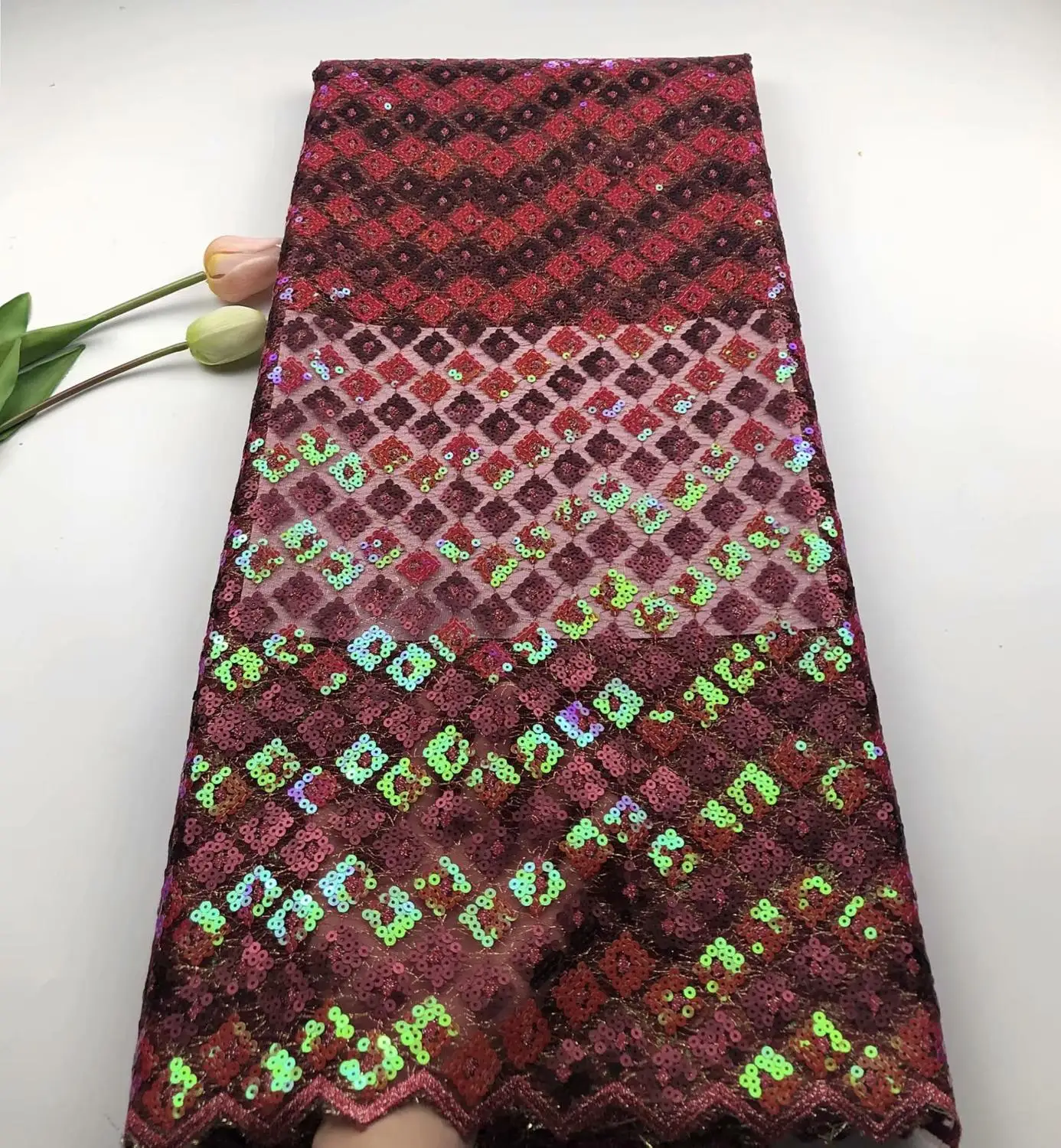 wine red Белые французские шнурки ткани высокого качества Тюль французские шнурки Последние шнурки из органзы блестящая ткань для dres5yard - Цвет: wine red
