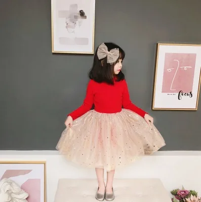 Style 2 Платья для маленьких девочек от 3 до 10 лет, Детские сетчатые платья с длинными рукавами и звездами для девочек, праздничное платье принцессы Детская осенняя одежда для малышей - Цвет: Style 2