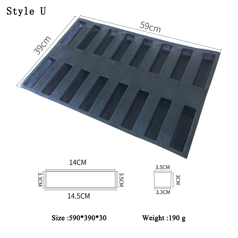 Glass Fiber Silicone Bread Mold Various Long Loaf Hot Dog Baguette Eclair Cookie Black Porous Mould Non Stick Baking Tool - Цвет: Style U