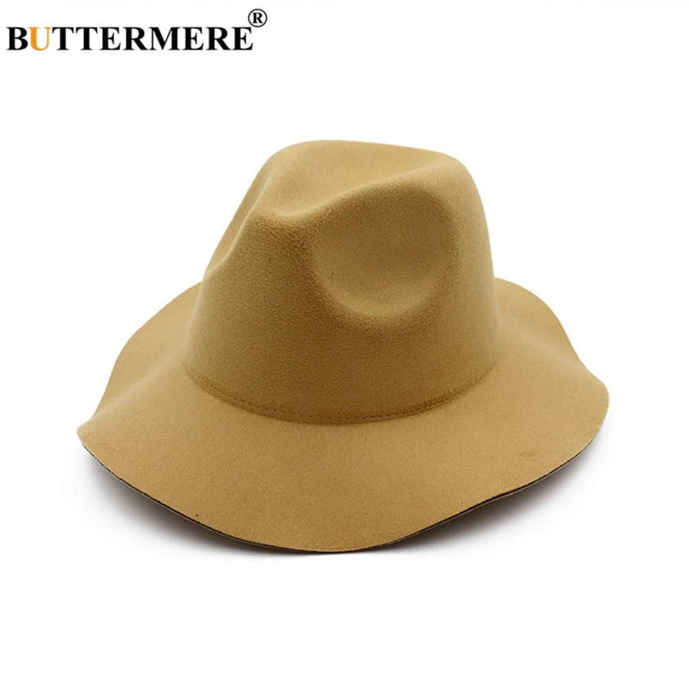 BUTTERMERE Fedora головные уборы для женщин шерсть верблюжий британский стиль с широкими полями и оборками Элегантная Дамская зимняя Осенняя крученая Трилби шапка