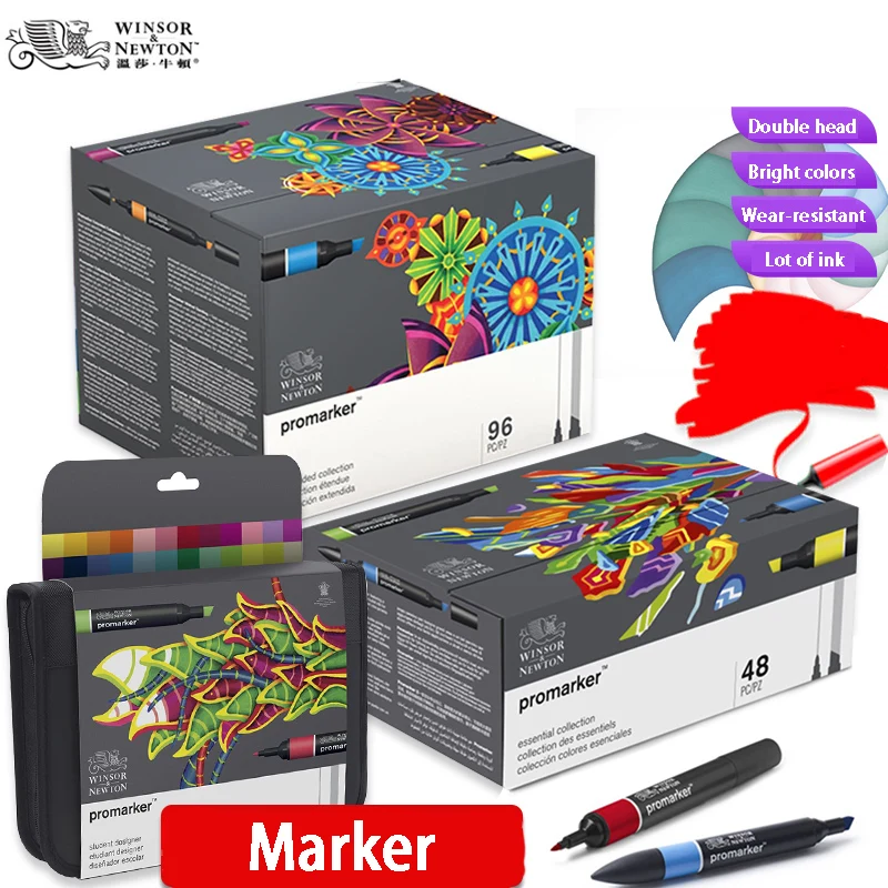 WINSOR & NEWTON Promarker 6/12/24/48/96 Colors Set Twin/ Double Tip Alcohol Based Marker Pens Design Pro Marker Artists