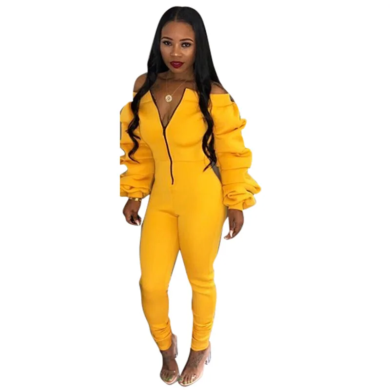 Fashion Rompers Womens Jumpsuit Women's Word Collar Piled Sleeves Slim Jumpsuit Women Clothing Sexy Costume Long Sleeve Jumpsuit