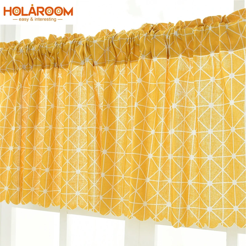 

Short curtain modern curtains for kitchen balcony Yellow Plaid cloth 150*45cm simple geometric pattern home balcony decorations