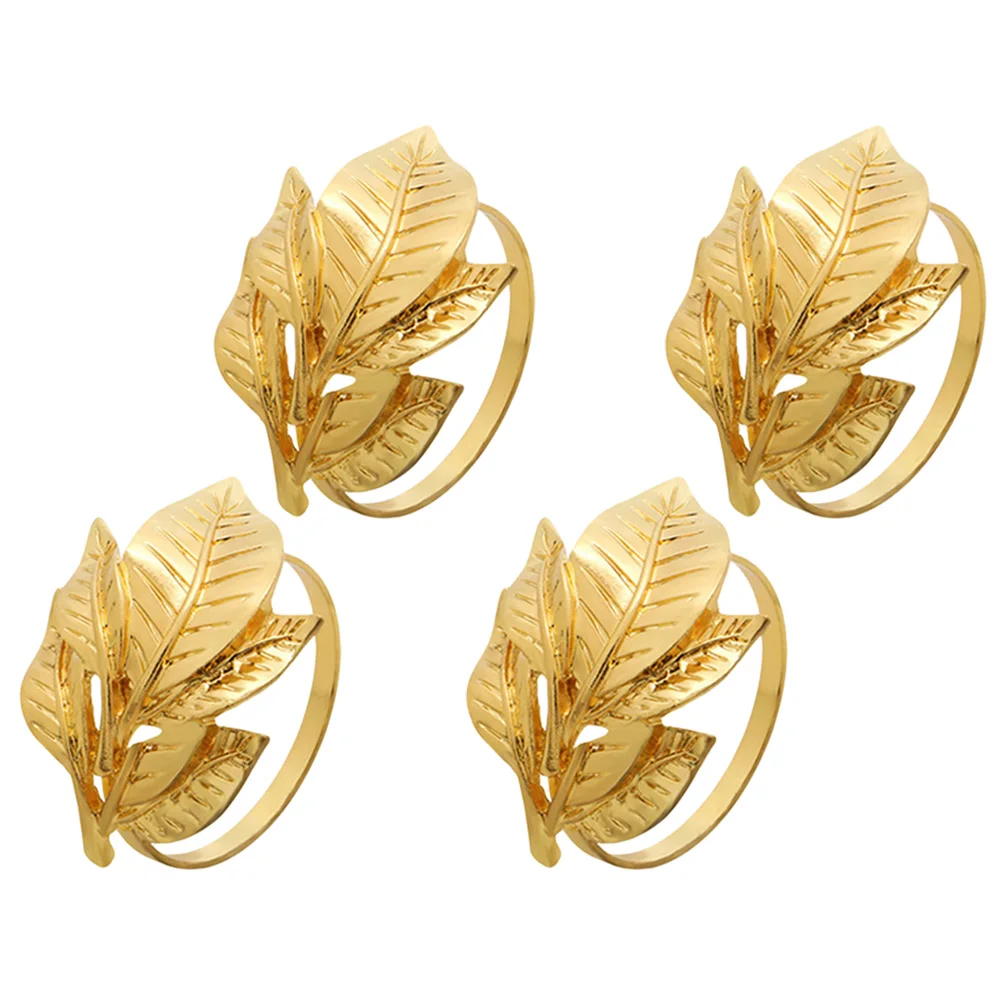 Napkin Rings Delicate Golden Leaf Shape Decorative Alloy Buckles Serviette Holders for Banquet Dinner Party Wedding