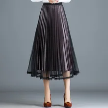 Осенне-зимняя женская плиссированная юбка макси, длинная юбка средней длины цвета металлик, серебристый, акция, женские кружевные юбки в винтажном стиле