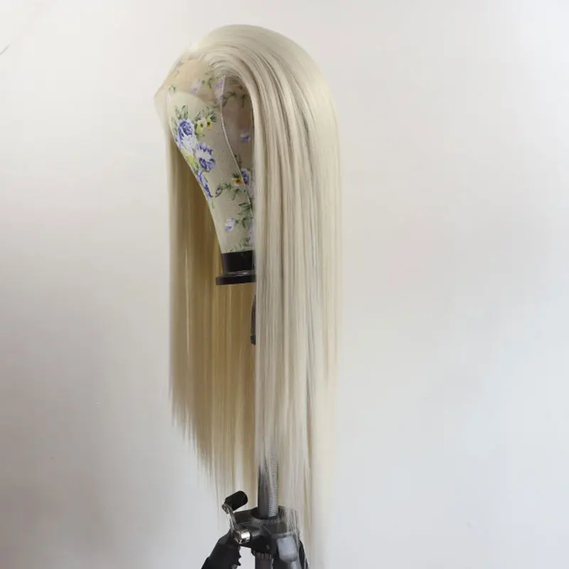 Bombshell синтетический 13*3 дюймов парик фронта шнурка натуральный волос Белый Цвет#60 термостойкие волокна волос часть для женщин парики