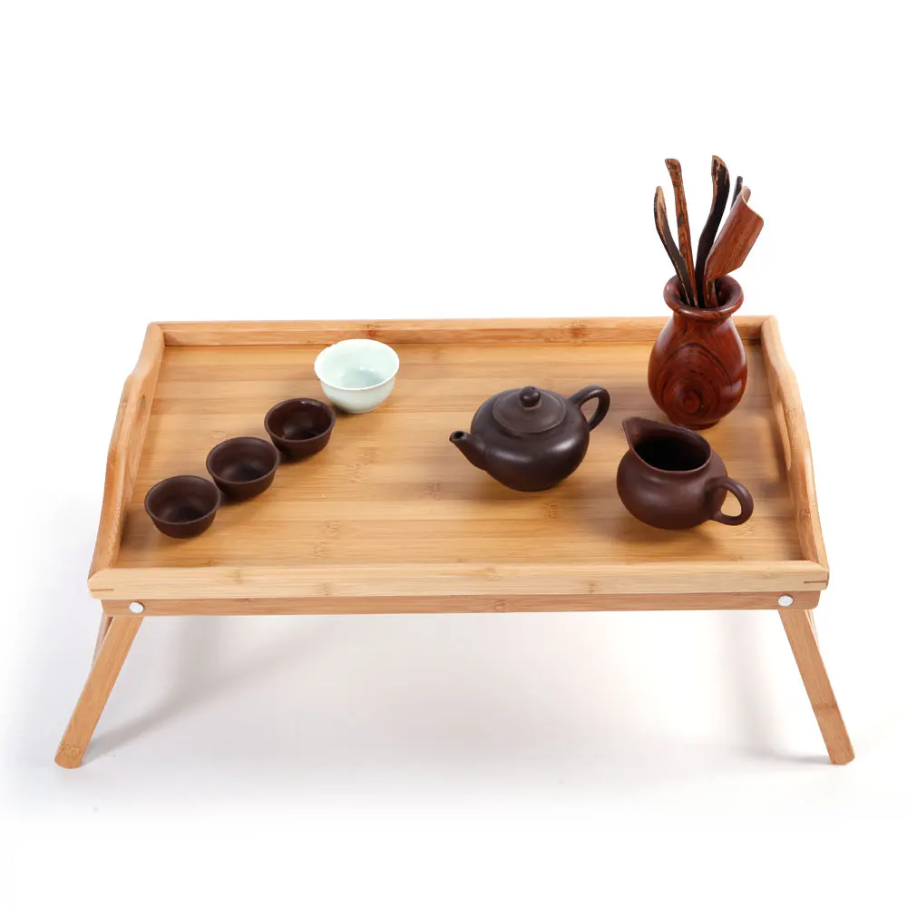 

Bamboo Bed Tray Table Breakfast Serving Tray with Foldable Legs for Sofa Bed Food Eating Working Used As Laptop Desk Snack Tray