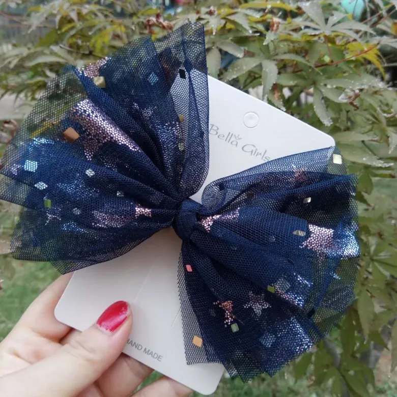 T1 Deep Blue WARMOM принцесса сетка бант клип девушка красивая заколка блестки декоративный головной убор Сладкий милый зажим для волос нежный изящный головной убор - Цвет: T1 Deep Blue