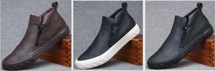autumn new fashion street cool men simple zipper pu leather casual shoes man trend leather shoes loafers