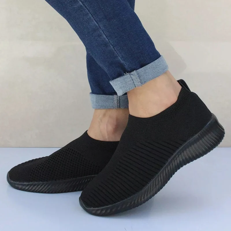 Women Shoes Women Flats Shoes Plus Size 43 Breathable Mesh Platform Sneakers Women Slip on Soft Ladies Casual Shoes Woman Knit Sock Flats