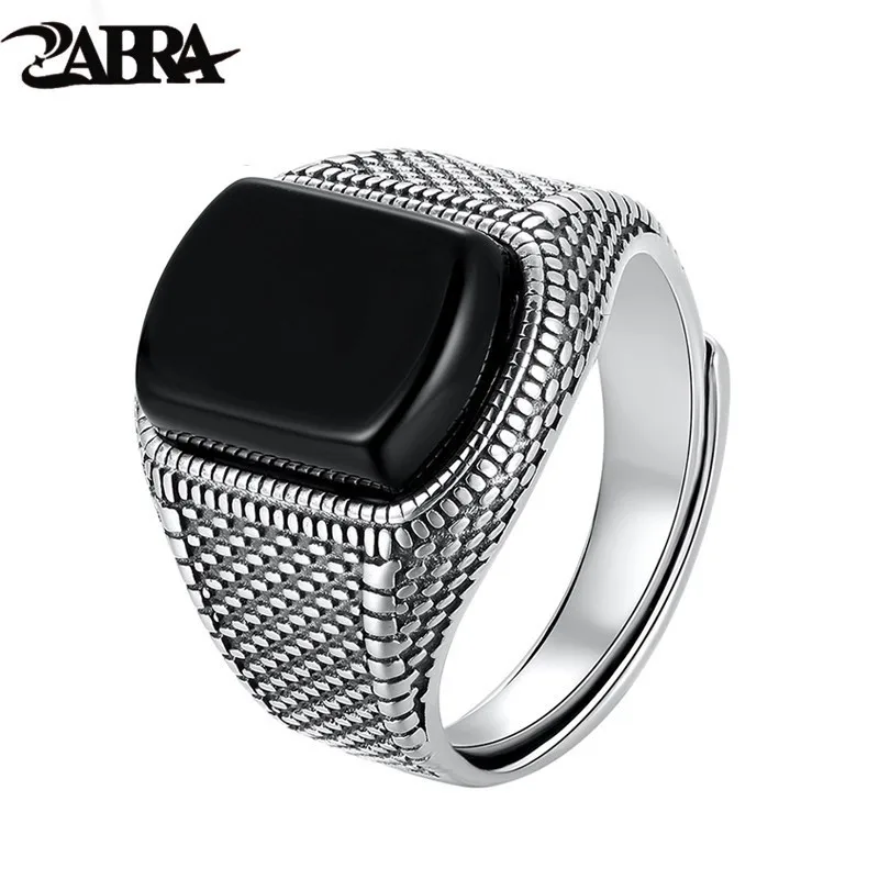Goede Zabra Black Stone Ring Heren Echt 925 Sterling Zilveren Open Maat Vintage Bruiloft Vrouwen Mens Rings Zirconia Onyx Sieraden
