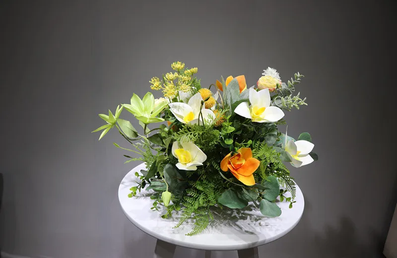 Индиго-1 Набор Anemone Cymbidium желтая искусственная Цветочная композиция букет бонсай стол центральный подарок