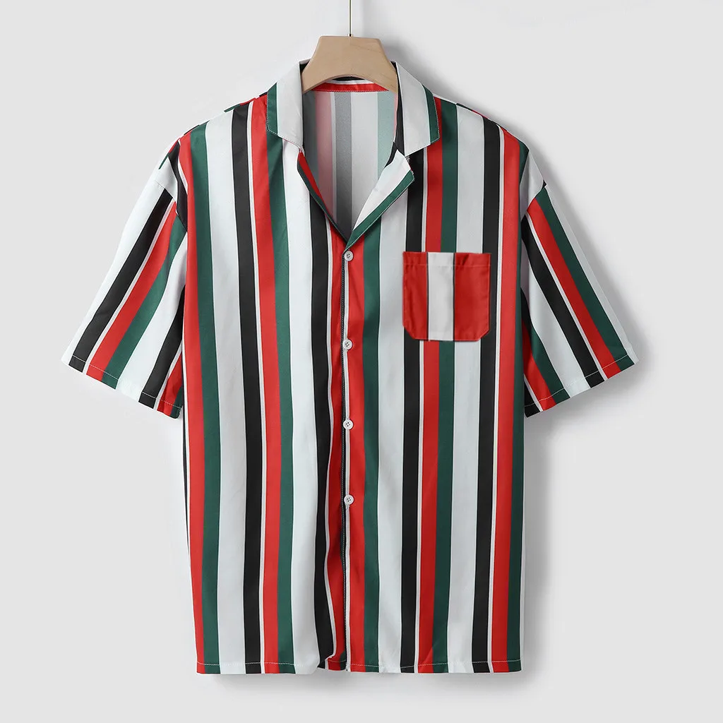 Camisa Masculina, мужские летние модные рубашки, повседневные рубашки в полоску, топ с коротким рукавом, блузка
