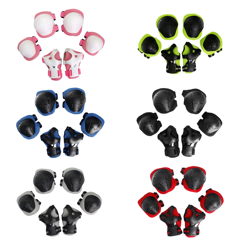

6 Pcs Kids Children Inline & Roller Skating Scooter Knee Wrist Elbow Pad Guard Multicolor Roller Skating Protective Set
