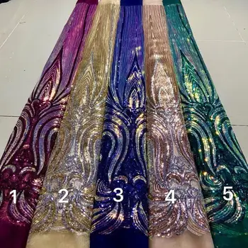 

Sequined Style African High Quality Net Wedding Lace Fabric 2020 New Nigeria Sequins Guipure Tulle Sewing Evening Dress Material