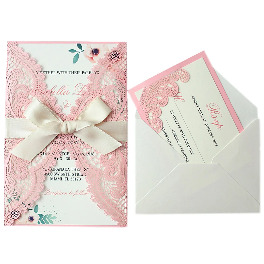 Blush Pink Lace Wedding Invitation Set ...