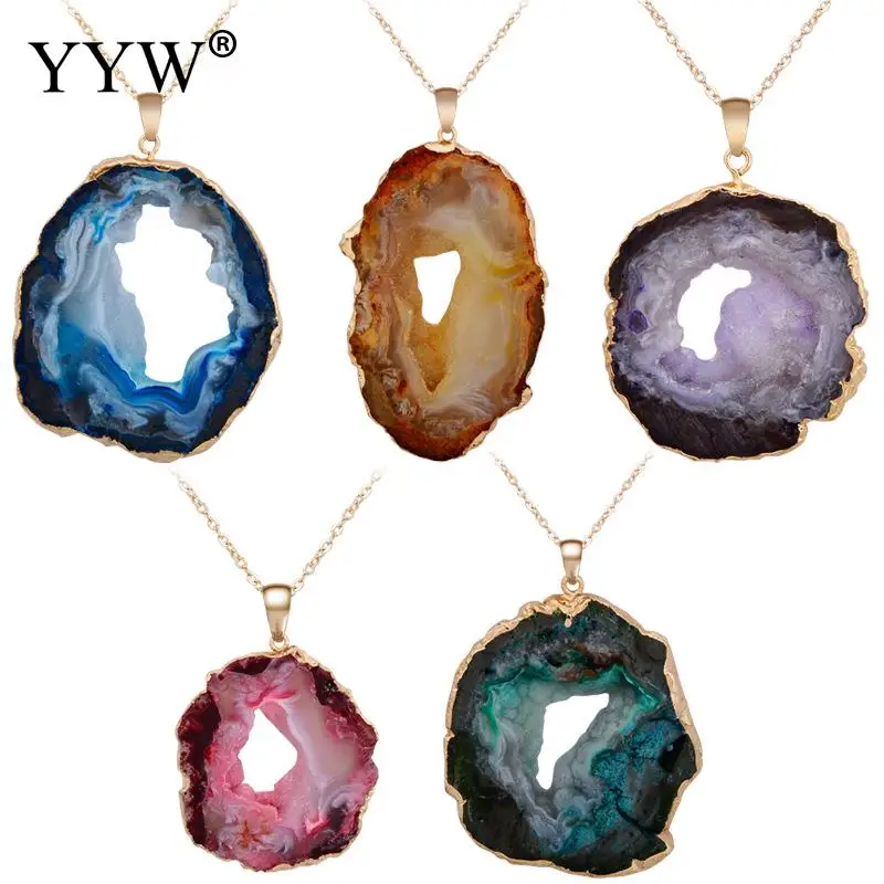 1 шт. подвески из натурального агата в друзообразном стиле полый каменный кулон