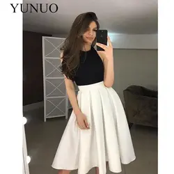 YuNuo дешевые сексуальные линии Холтер спинки белый и черный простой сатин Короткие Выпускные платья N31