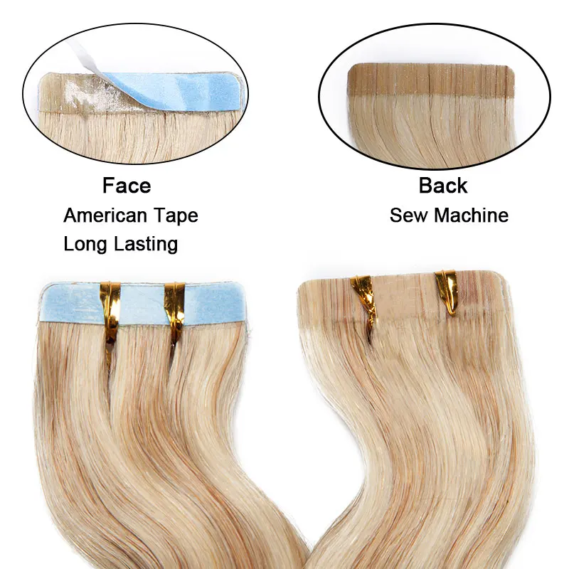 SEGO 14"-24" 20/40pcs Body Wave Band In Human Hair Extensions Tape in Adhesive Seamless Hair Non-Remy Weft Hair 2.5g/pc