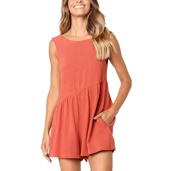 

Women's Summer Breathable Comfortable Soft Solid Color All-match Loose Sleeveless Casual Concise Jumpsuits