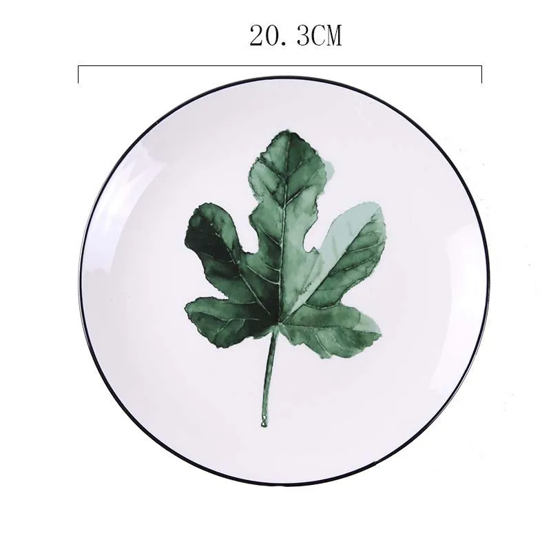 Round Green Plants Porcelain Dinner Plate Set 8 inch Tableware Wholesale Ceramic Dessert Plate Dinnerware Cake Plate - Цвет: B One PCS