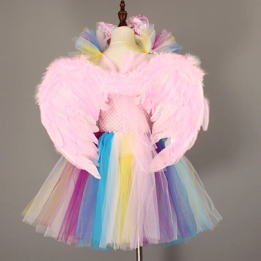 Girls Unicorn Tutu Dress with Bows and Wings Kids Party Flower Pageant Princess Dress Children Unicorn Fancy Tutu Ball Gowns (12)
